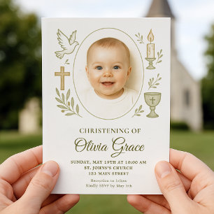 Elegant Gold Christening Invitation for Girl