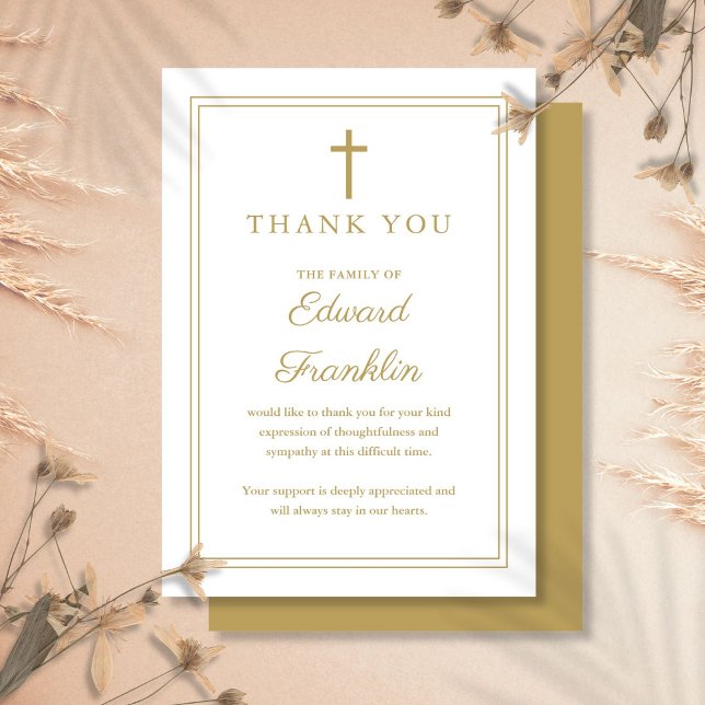 Elegant Gold Christian Celebration Of Life Funeral Thank You Card (Elegant Gold Christian Celebration Of Life Funeral Thank You Card)