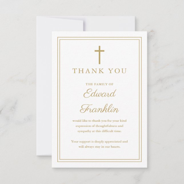Elegant Gold Christian Celebration Of Life Funeral Thank You Card (Front)