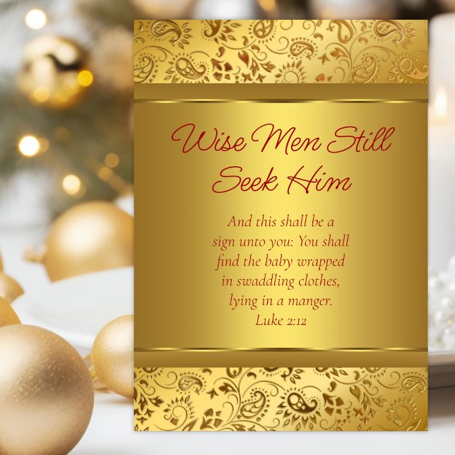 Elegant Gold Christian Christmas  Holiday Card (Christian Christmas card with elegant gold swirls and Bible scriptures.)