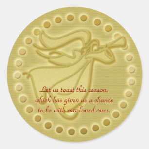 Elegant gold Christmas angel greetings wishes Classic Round Sticker