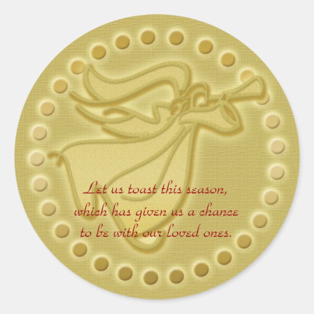 Elegant gold Christmas angel greetings wishes Classic Round Sticker (Front)