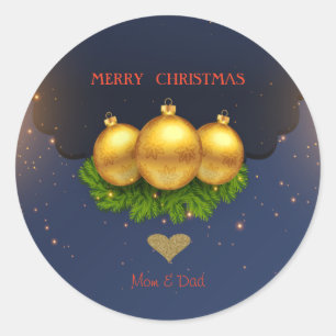 Elegant Gold Christmas Ball Pine Tree Branches Classic Round Sticker