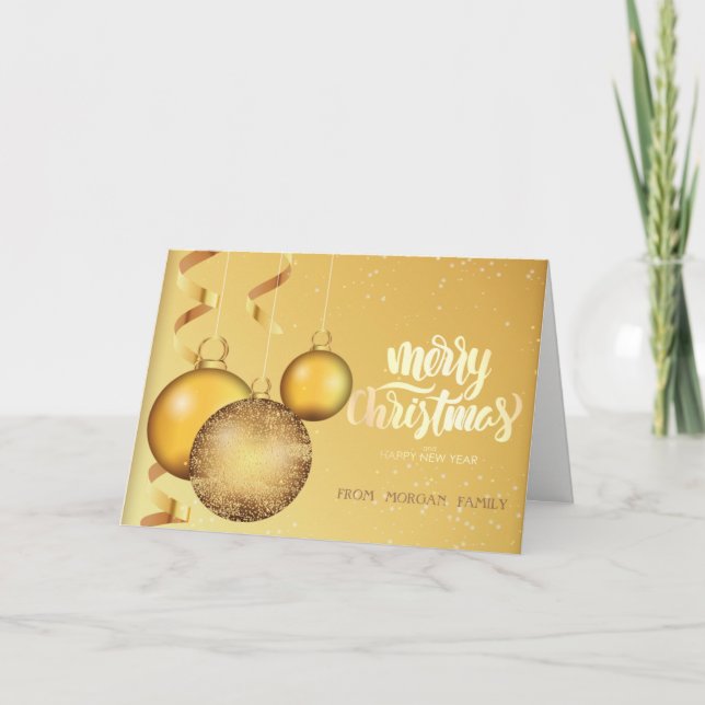 Elegant Gold Christmas Balls  Christmas Holiday Card (Front)