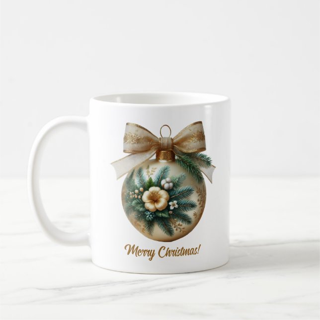 Elegant gold Christmas bauble cotton golden bow Coffee Mug (Left)