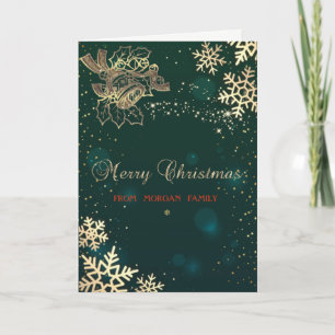 Elegant Gold Christmas Bell,Snowflakes Holiday Card