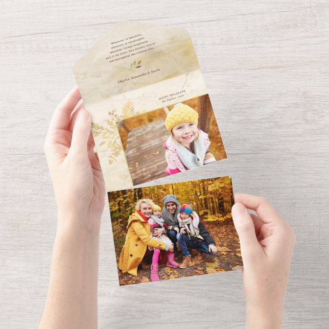 Elegant Gold Christmas Botanical Photo All In One Invitation (Tearaway)