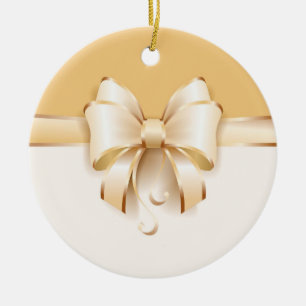 Elegant Gold Christmas Bow Ceramic Tree Decoration