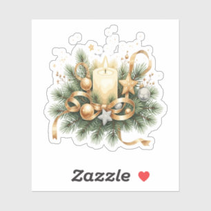  Elegant Gold Christmas Candle & Pine Holiday 