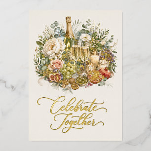 Elegant Gold Christmas Champagne Watercolor Party Foil Holiday Card