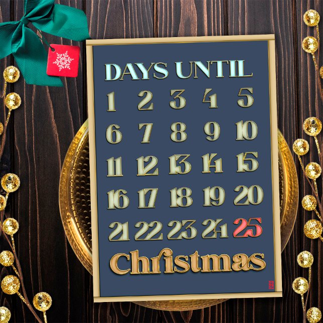 Elegant Gold Christmas Countdown Advent Calendar Holiday Card (Front)
