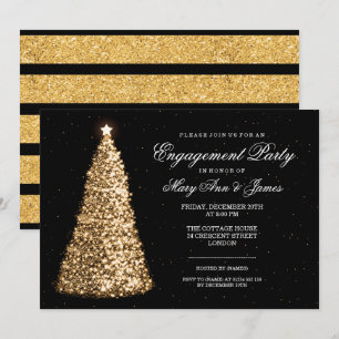 Elegant Gold Christmas Engagement Party Invitation