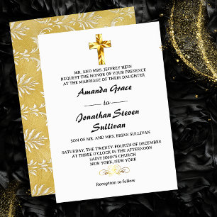 Elegant Gold Christmas Eve Christian Cross Wedding Invitation