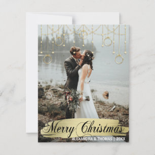 Elegant Gold Christmas First Married Engaged PHOTO Holiday Card