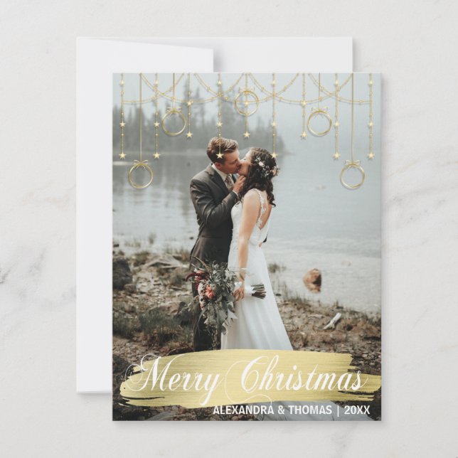 Elegant Gold Christmas First Married Engaged PHOTO Holiday Card (Front)