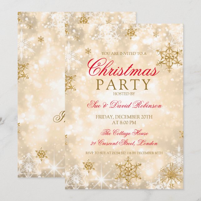 Elegant Gold Christmas Holiday Party Invitation (Front/Back)