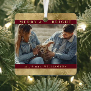 Elegant Gold Christmas Mr and mrs Couple Photo Metal Tree Decoration