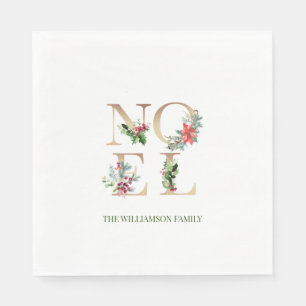Elegant Gold Christmas Noel Greenery Floral Napkin