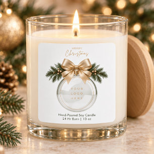 Elegant Gold Christmas Ornament Custom Logo Candle Square Sticker