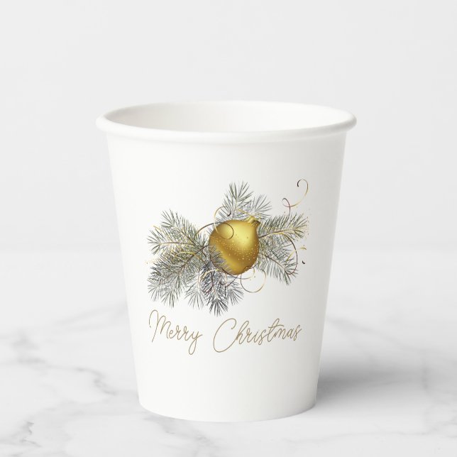 Elegant gold Christmas Ornament Party Paper Cups (Front)
