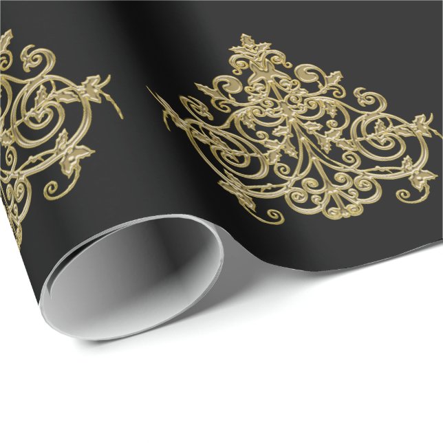 Elegant Gold Christmas Ornament Pattern Wrapping Paper (Roll Corner)