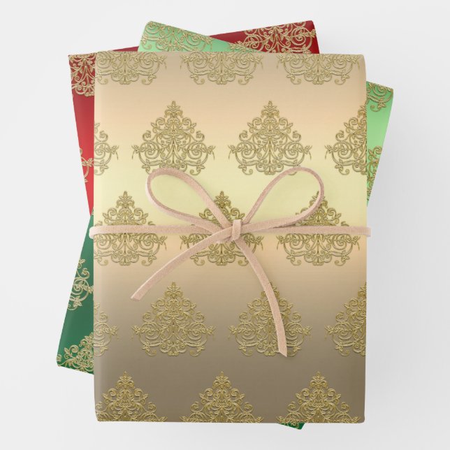 Elegant Gold Christmas Ornament Pattern Wrapping Paper Sheet (In situ)