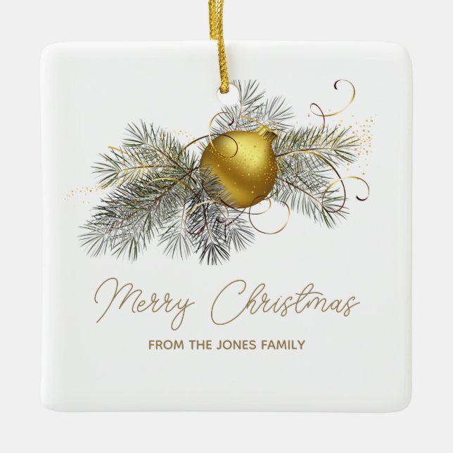 Elegant gold Christmas Party Ceramic Ornament (Front)