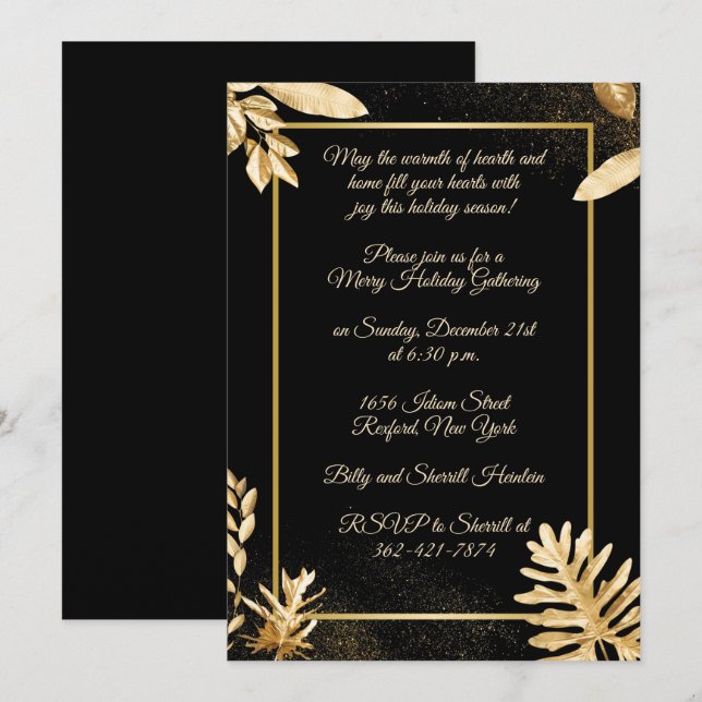 Elegant Gold Christmas Party Invitation (Front/Back)