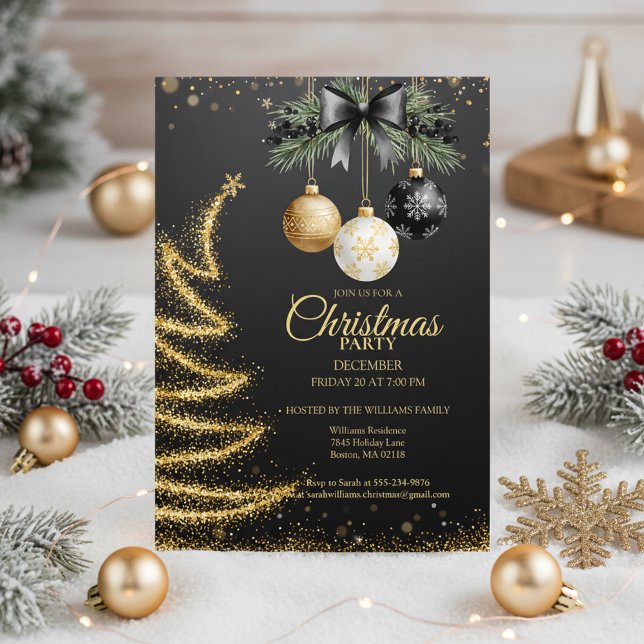 Elegant Gold Christmas Party Invitation Dark (Gold Christmas Invitation)
