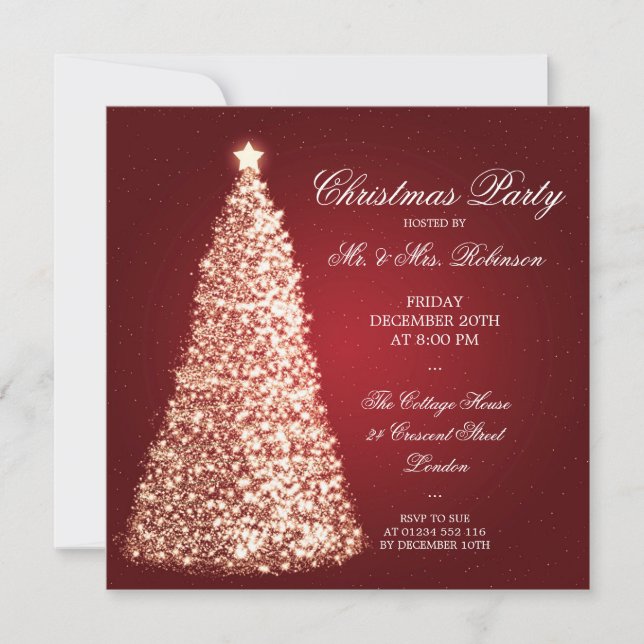 Elegant Gold Christmas Party Red Invitation (Front)
