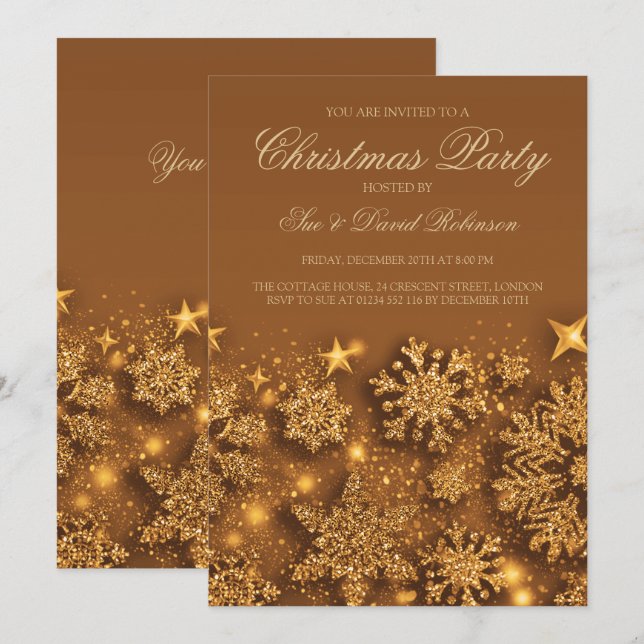 Elegant Gold Christmas Party Winter Glam Invitation (Front/Back)