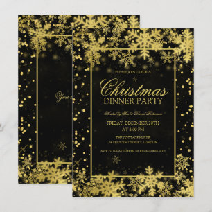 Elegant Gold Christmas Party Winter Snowflakes Invitation