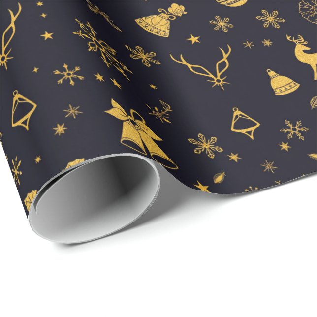 Elegant Gold Christmas Pattern Wrapping Paper (Roll Corner)