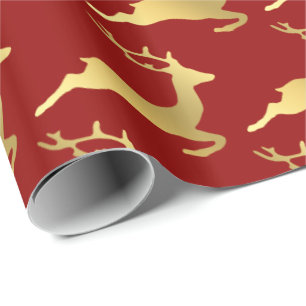 Elegant Gold Christmas Reindeer Pattern Wrapping Paper