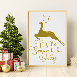 Elegant Gold Christmas Reindeer Tis the Season Poster