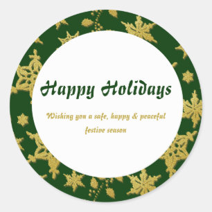 Elegant gold Christmas snowflake greetings Classic Round Sticker