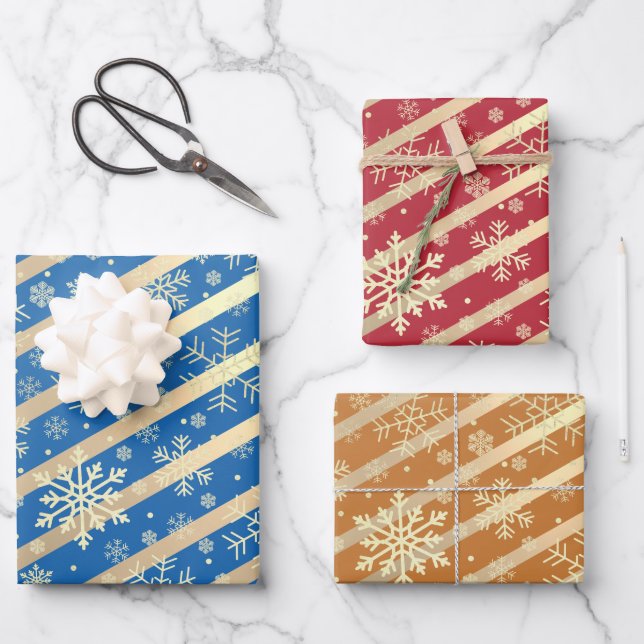 Elegant Gold Christmas Snowflake Pattern  Wrapping Paper Sheet (Front)