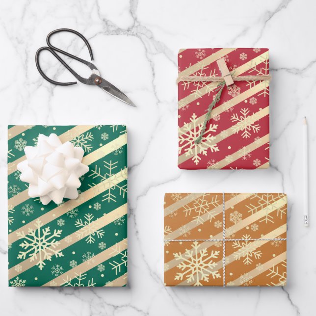 Elegant Gold Christmas Snowflake Pattern  Wrapping Paper Sheet (Front)