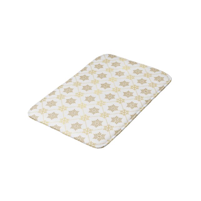 Elegant Gold Christmas Snowflakes Pattern Bath Mat (Angled)
