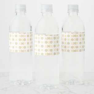 Elegant Gold Christmas Snowflakes Pattern Water Bottle Label