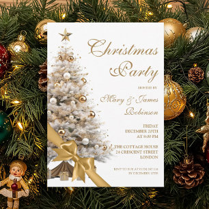 Elegant Gold Christmas Tree Bow Holiday Party  Invitation