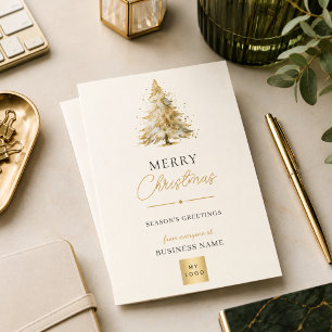 Elegant Gold Christmas Tree Business Logo Holiday Card