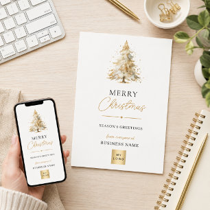 Elegant Gold Christmas Tree Business Logo Holiday Card