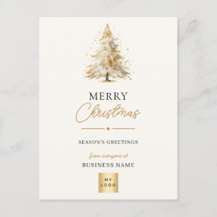 Elegant Gold Christmas Tree Business Logo Holiday Postcard