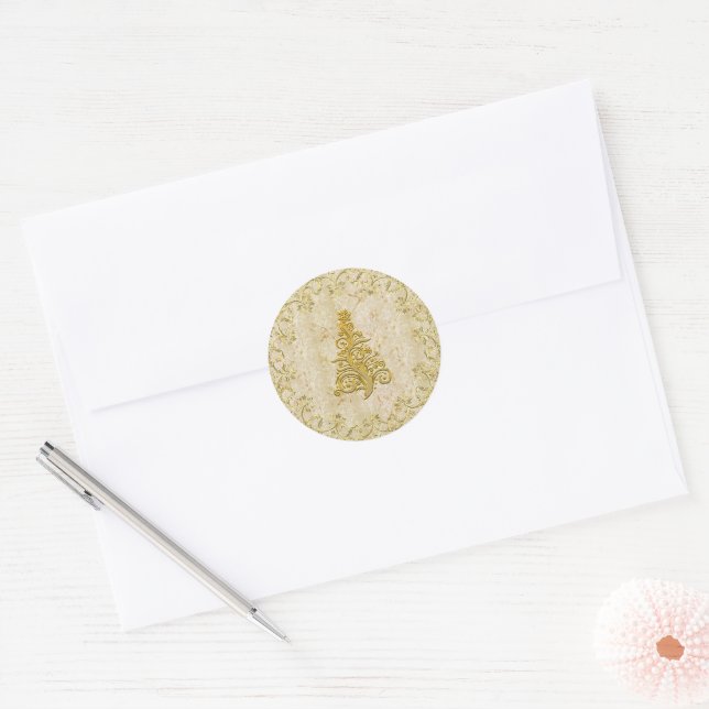 Elegant Gold Christmas Tree Classic Round Sticker (Envelope)