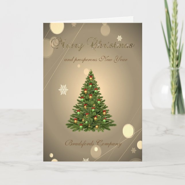 Elegant  Gold Christmas Tree,Company Holiday Card (Front)