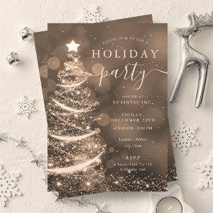 Elegant Gold Christmas Tree Company Holiday  Invitation