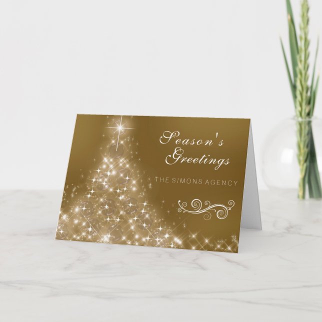 Elegant Gold Christmas Tree Corporate Business Holiday Card (Front)