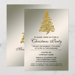 Elegant Gold Christmas Tree Corporate Party Invitation
