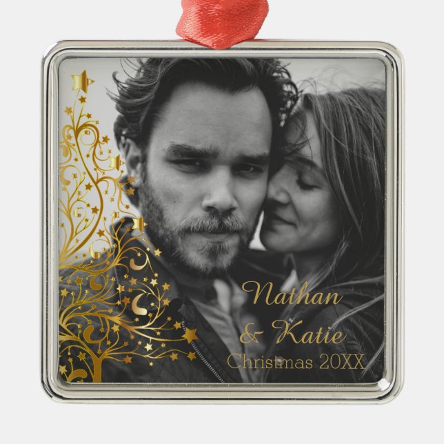 Elegant Gold Christmas Tree Custom Photo Metal Tree Decoration (Front)